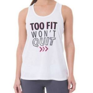 Athletic Works "Too Fit Won't Quit" White Racer Back Tank Top Sz Small